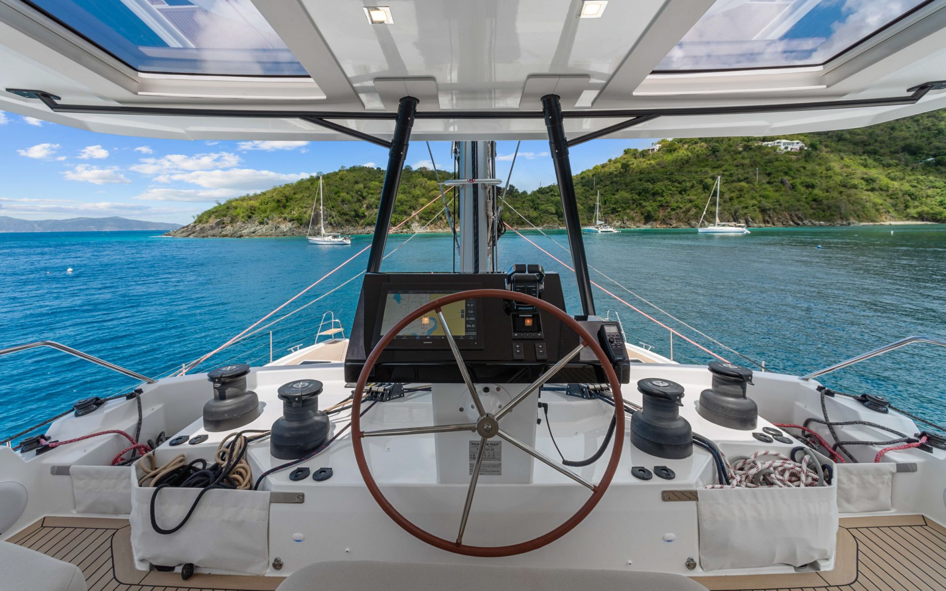 HOURGLASS - BVI Crewed Catamaran - Fountaine Pajot Samana 59 helm station