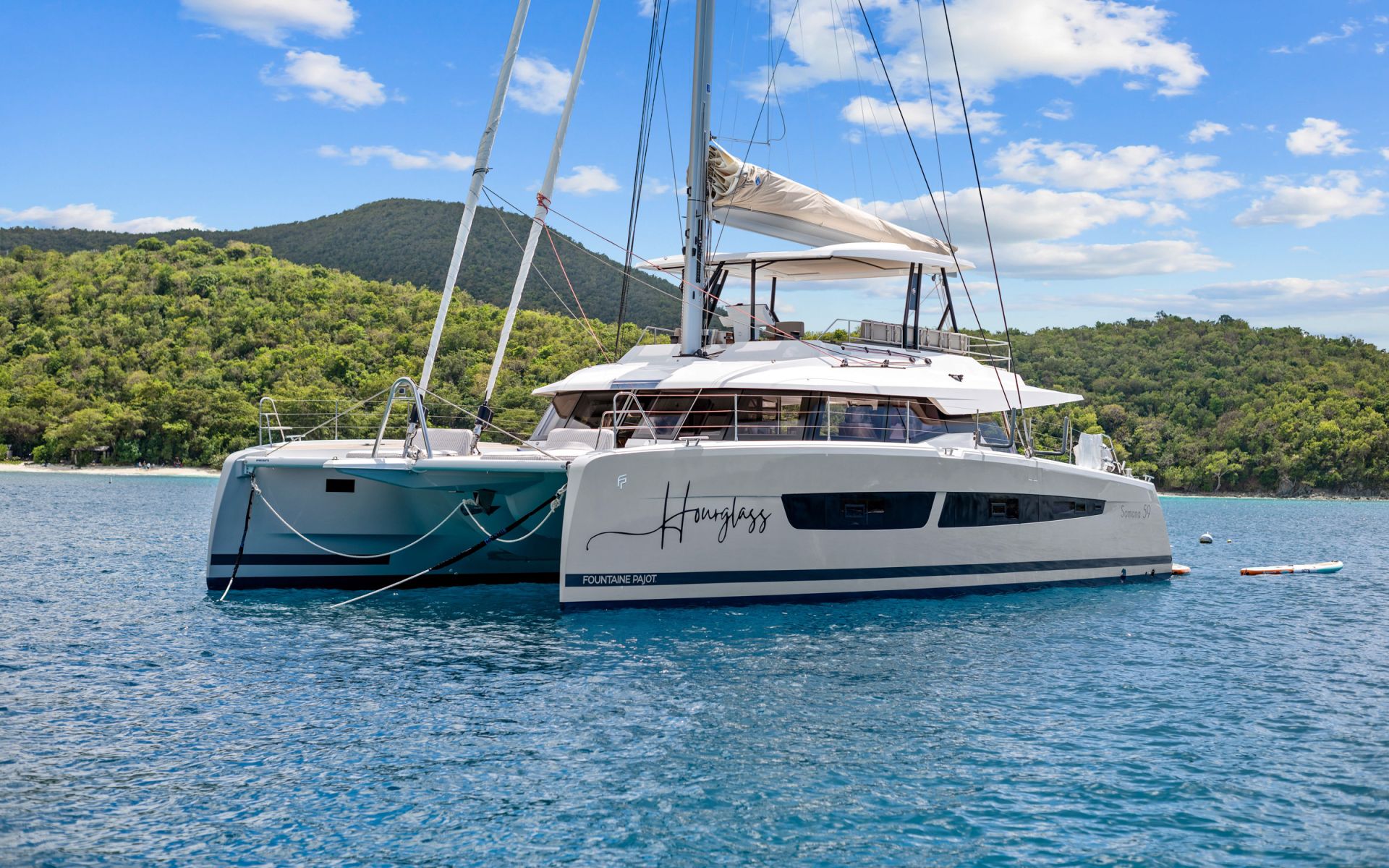 HOURGLASS - BVI Crewed Catamaran - Fountaine Pajot Samana 59 Port Side View