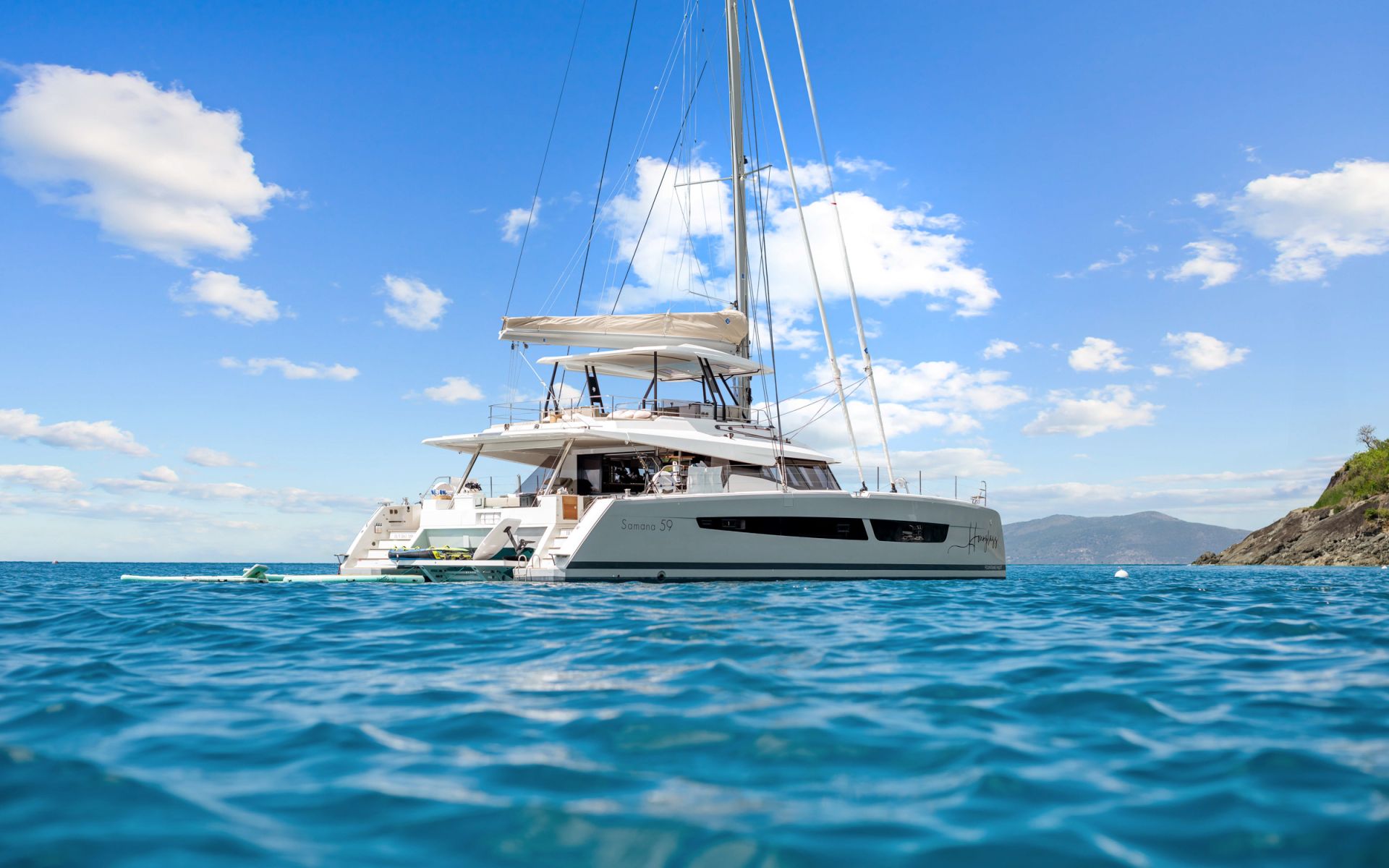 HOURGLASS - BVI Crewed Catamaran - Fountaine Pajot Samana 59 at anchor