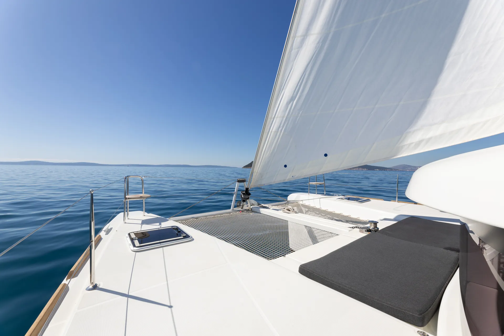 Croatia Bareboat Catamaran Lagoon 40 LINDA foredeck sailing