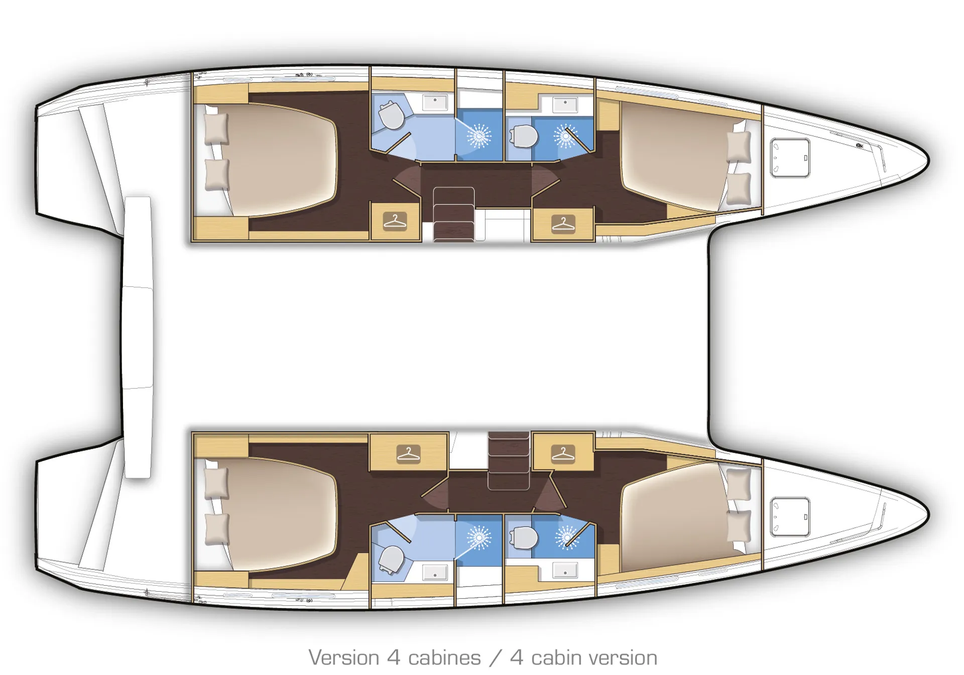 Croatia Bareboat Catamaran Lagoon 42 AVENTUS 4 cabin layout