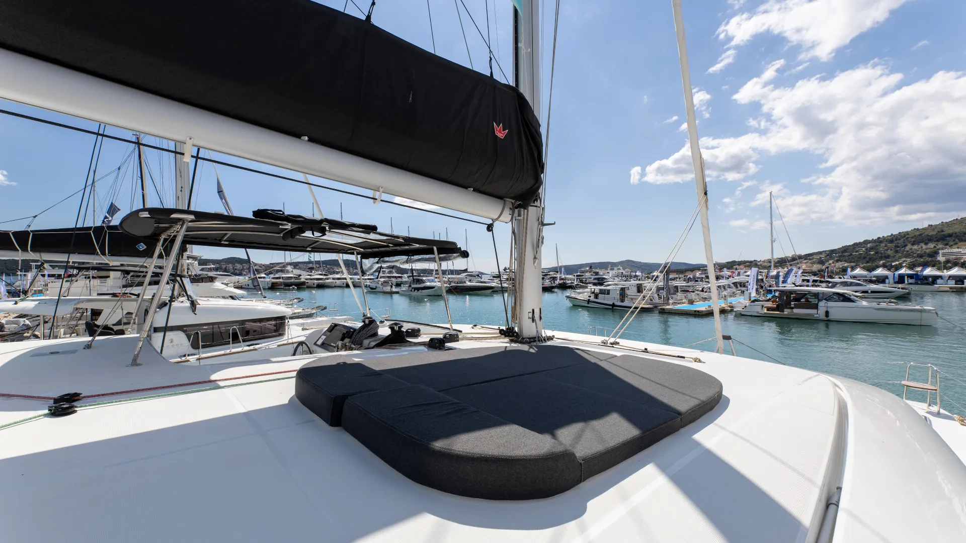 Croatia Bareboat Catamaran Lagoon 42 AVENTUS flybridge sunbathing arewa