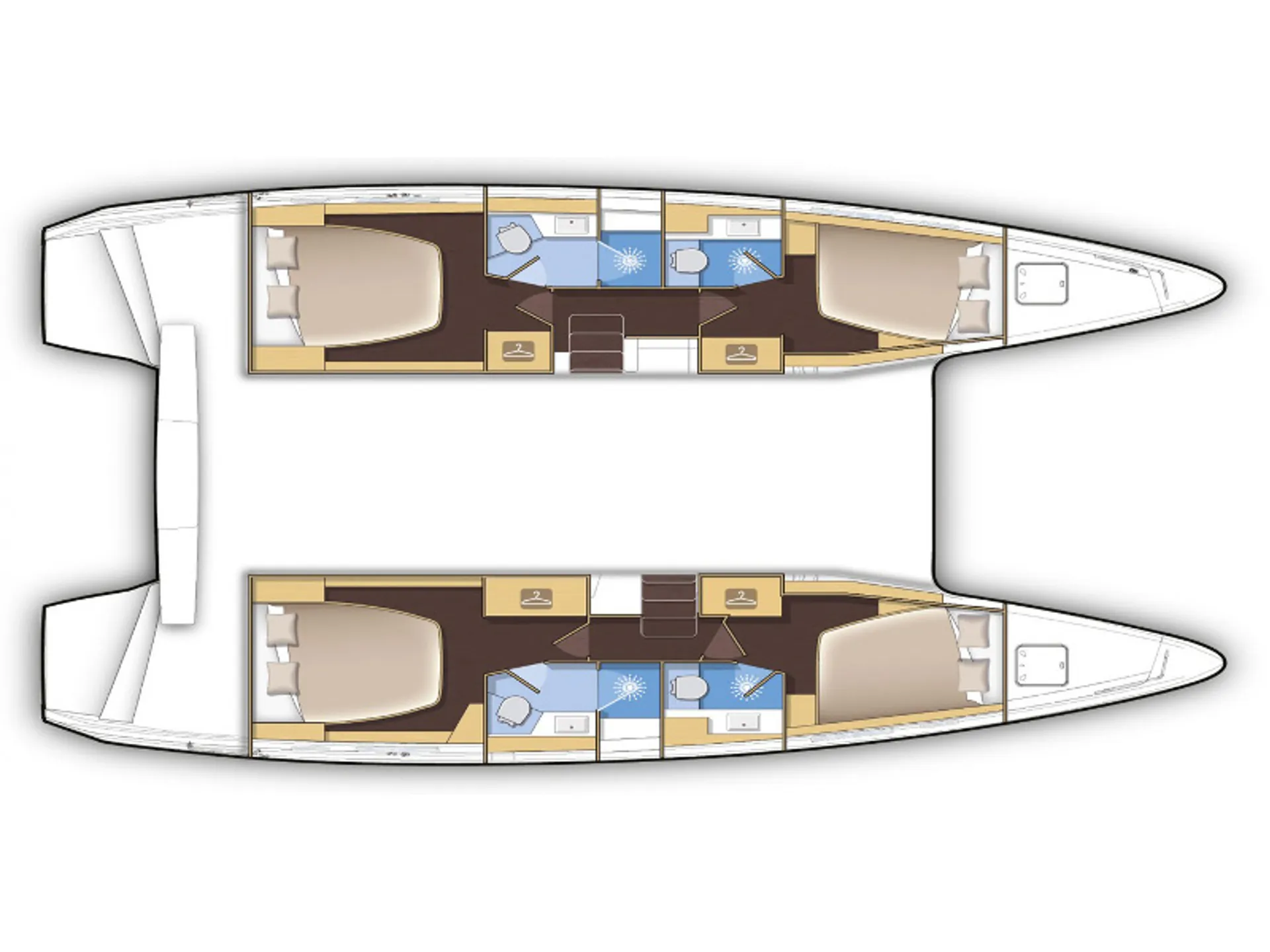 Croatia Bareboat Catamaran MAHI MAHI 4-cabin layout