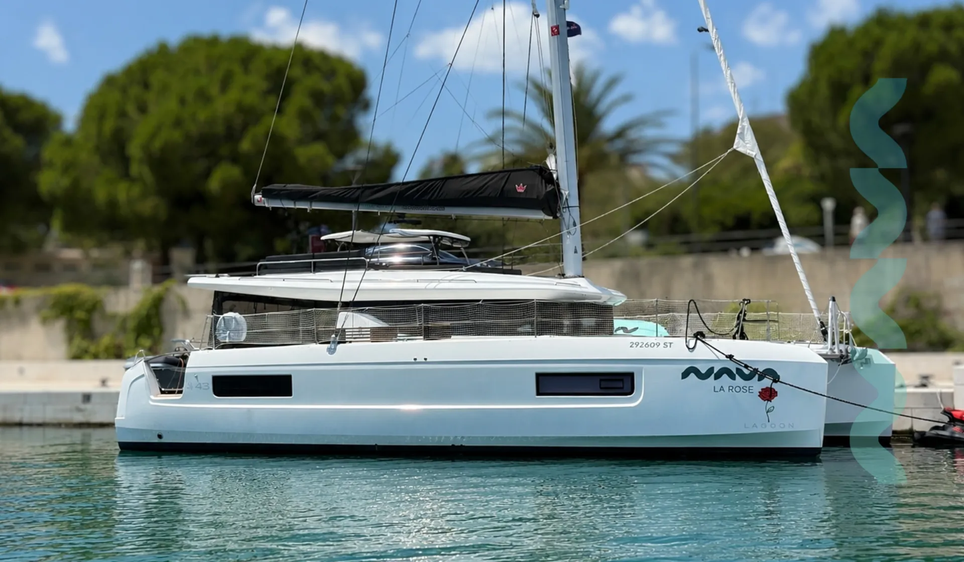 Lagoon 43 Croatia Bareboat Catamaran LA ROSE docked