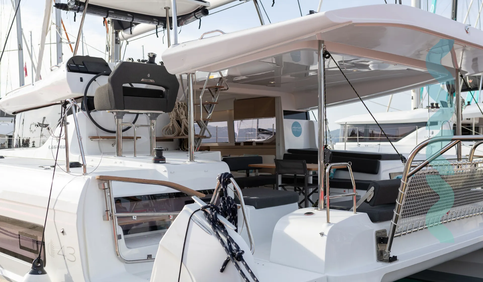 Lagoon 43 Croatia Bareboat Catamaran LA ROSE aft deck & helm station