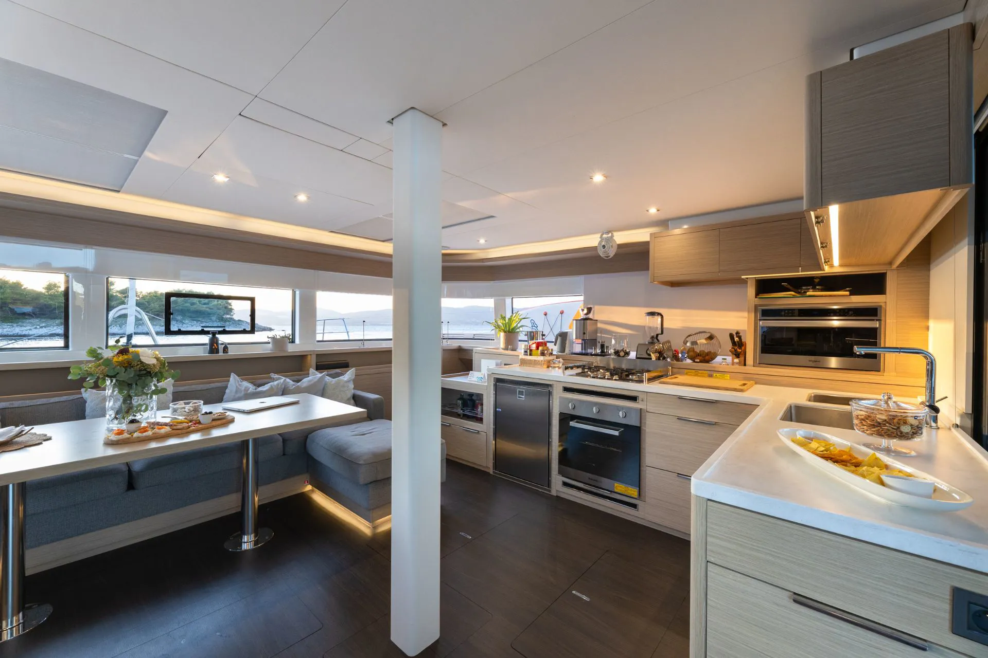 Croatia Crewed Catamaran ARTISAN - 2025 Lagoon 55 main saloon and galley