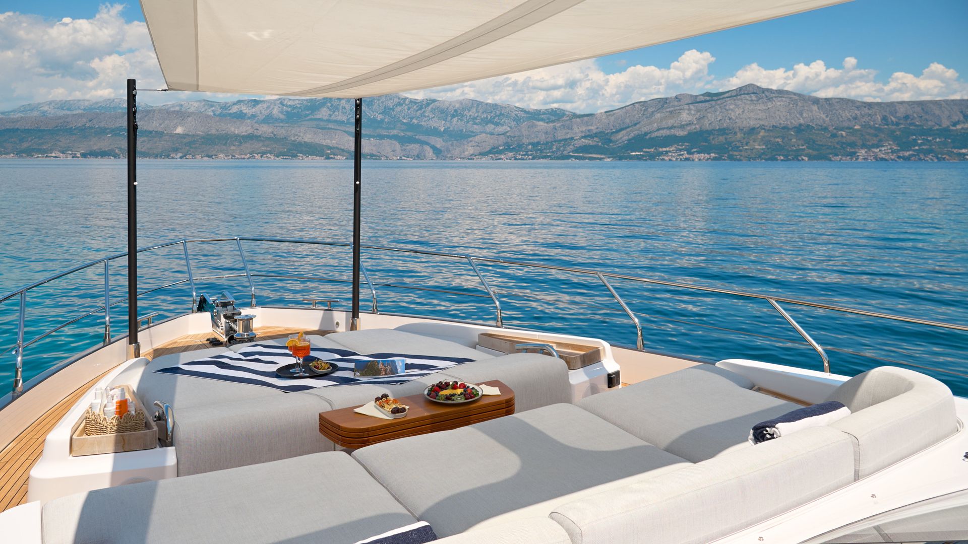 Croatia Crewed Motor Yacht AGLAYA - 2023 Azimut 68 Fly foredeck seating with bimini