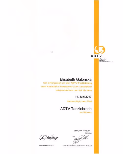 Tanzlehrer ADTV Lizenz
