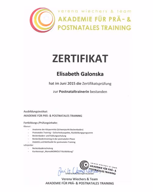 Lizenz für Postnatale Trainerin