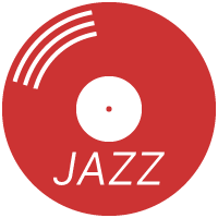 A red vinyl disc with the word "Jazz" written on it in white