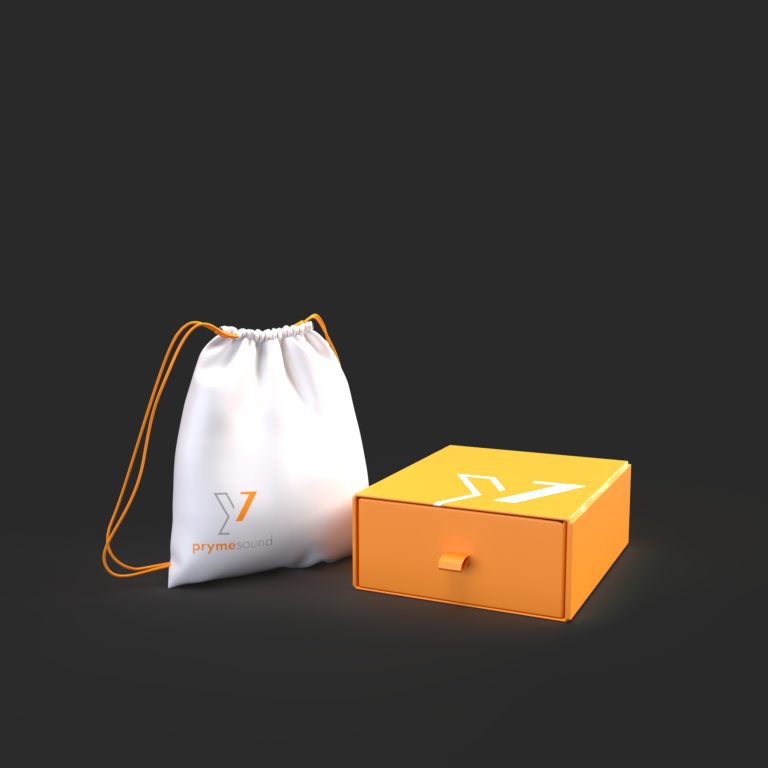 Prymesound logo applied to packaging.