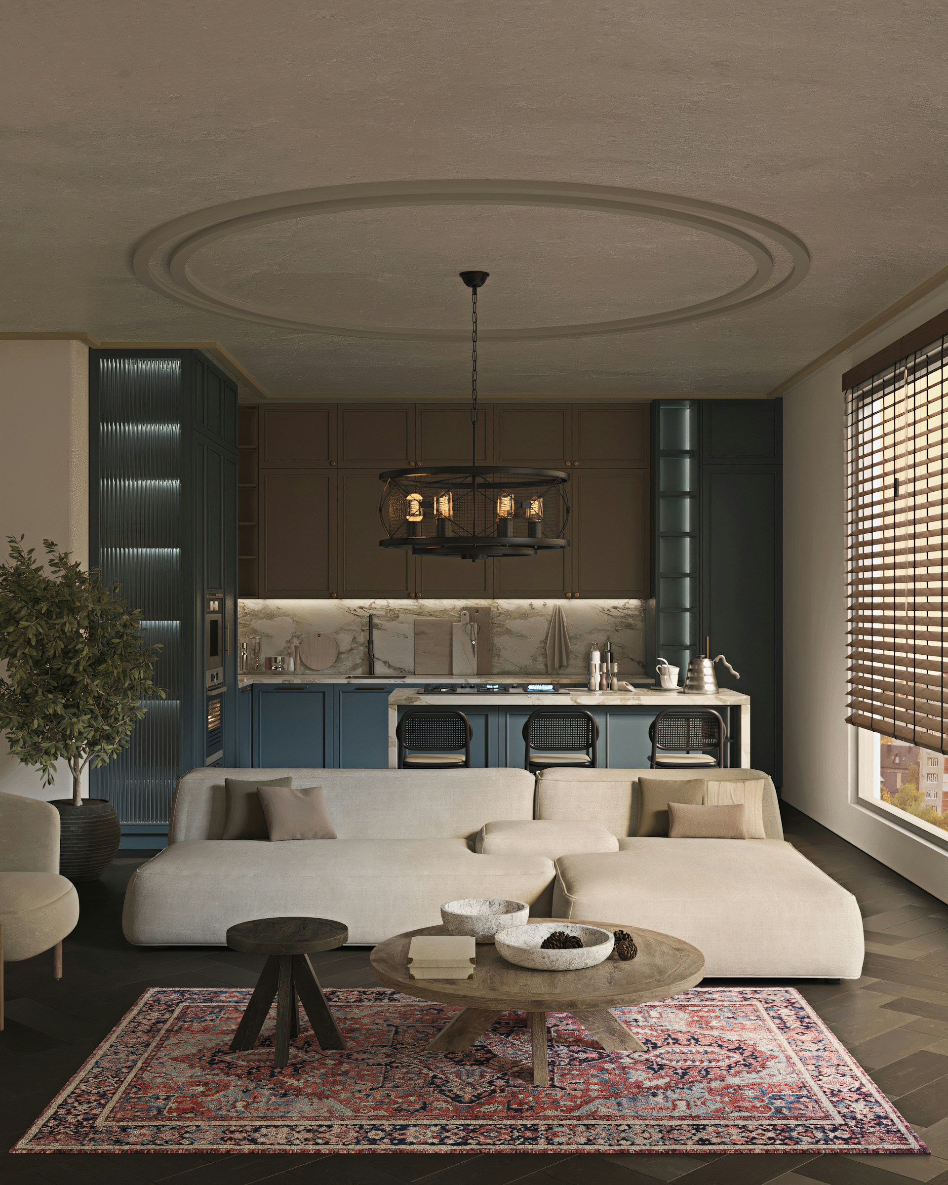 kitchen and living room