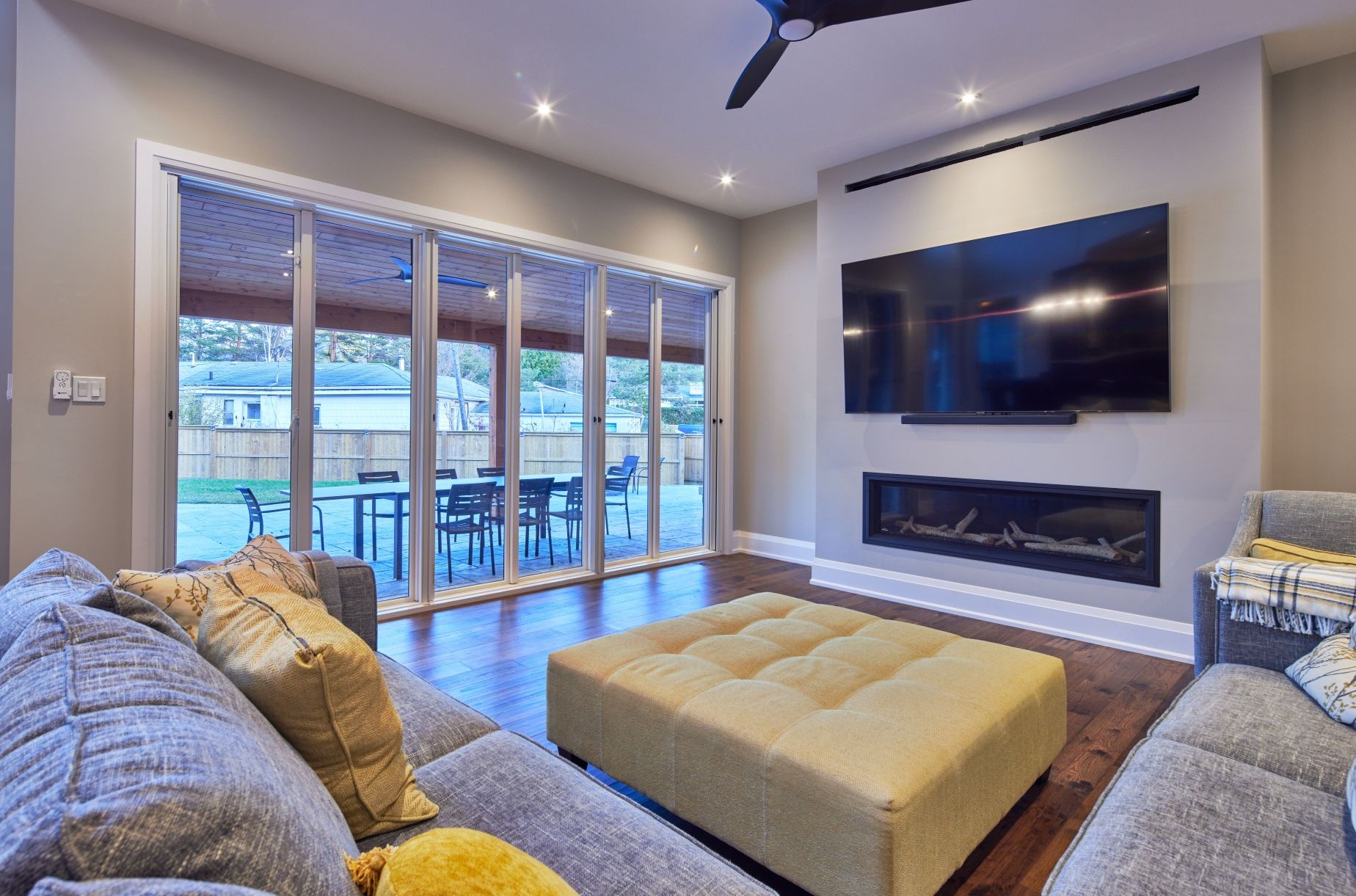 living room with energy-efficient patio doors