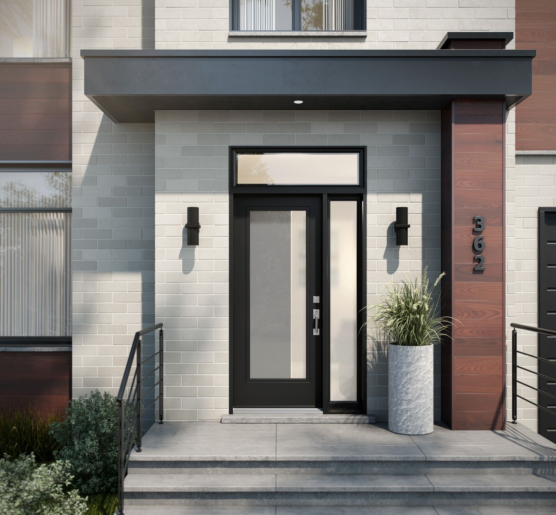 front door with sidelight and transom