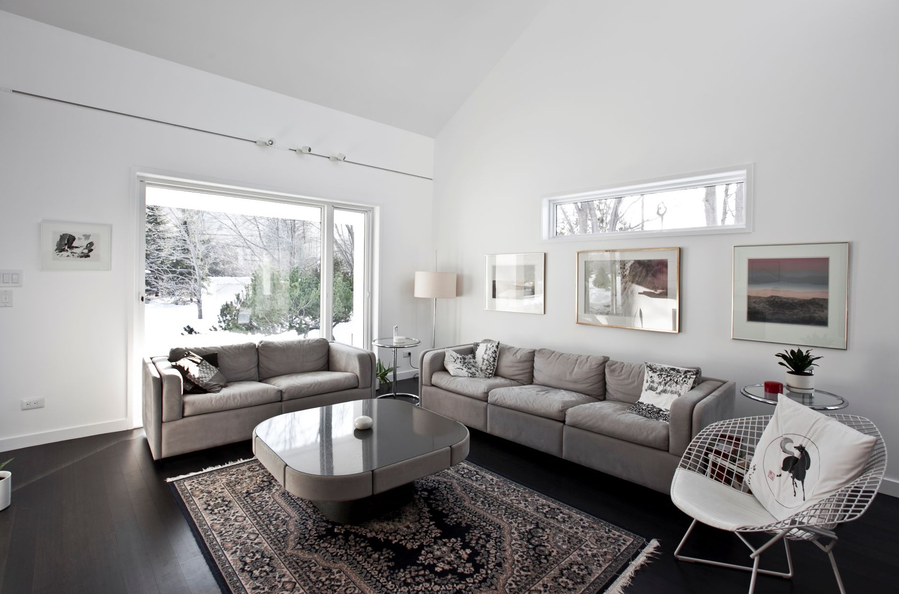 living room with triple pane windows