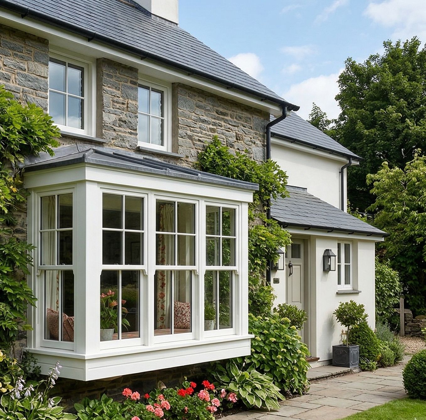 box bay window with double-hung windows