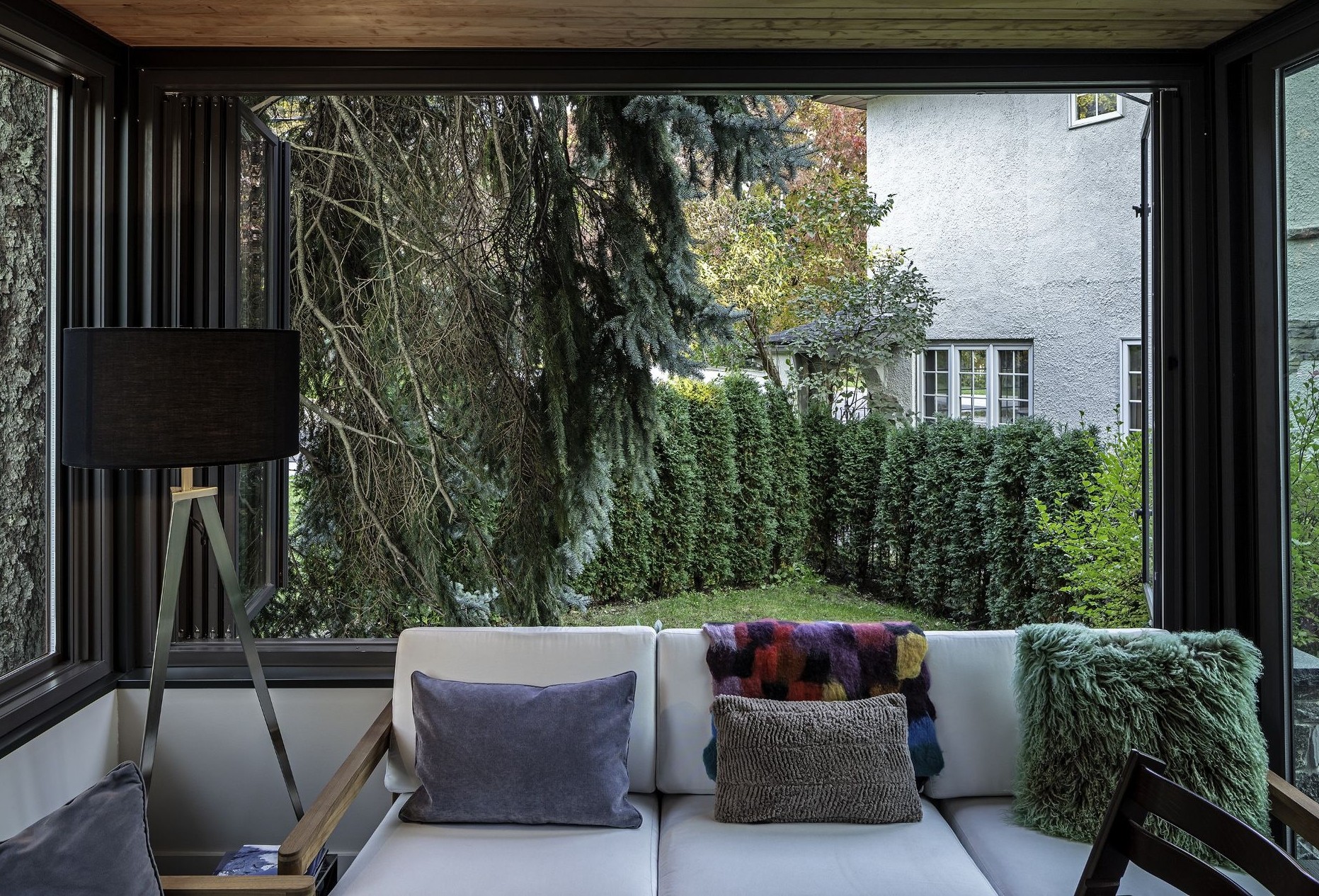 living room with pass through window