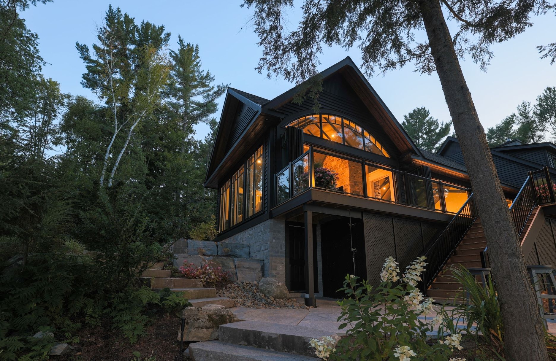 house with large black windows