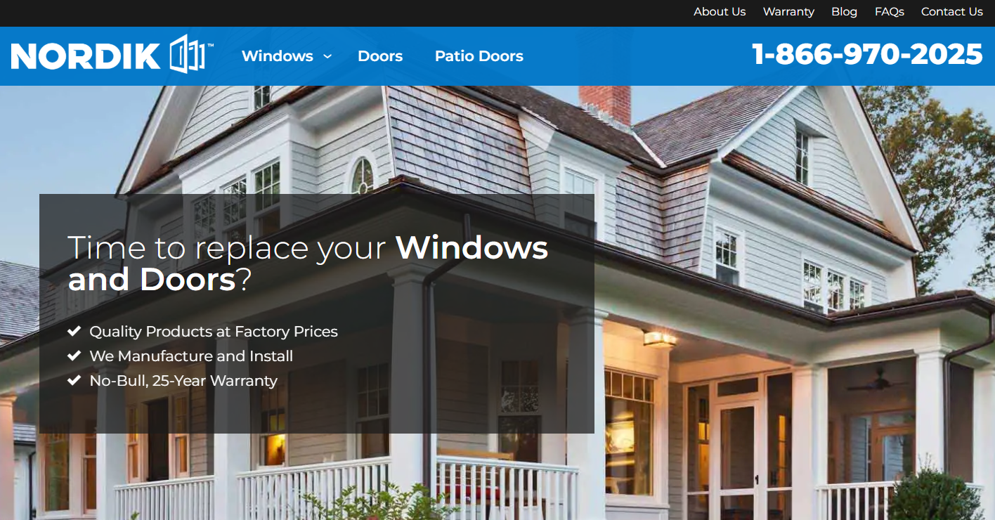 Nordik Windows and Doors homepage
