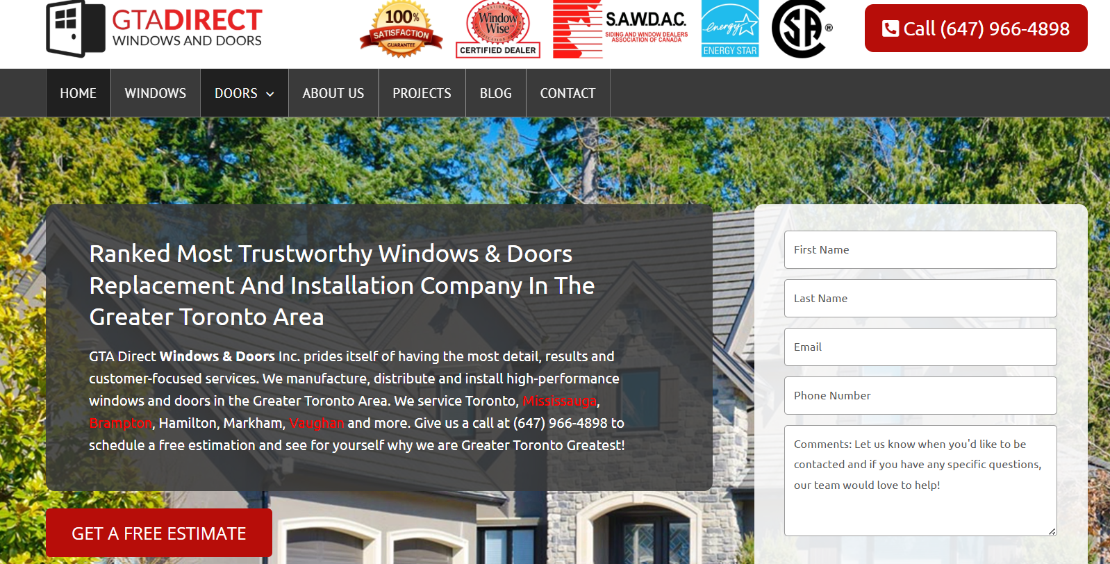 GTA Direct Windows & Doors homepage