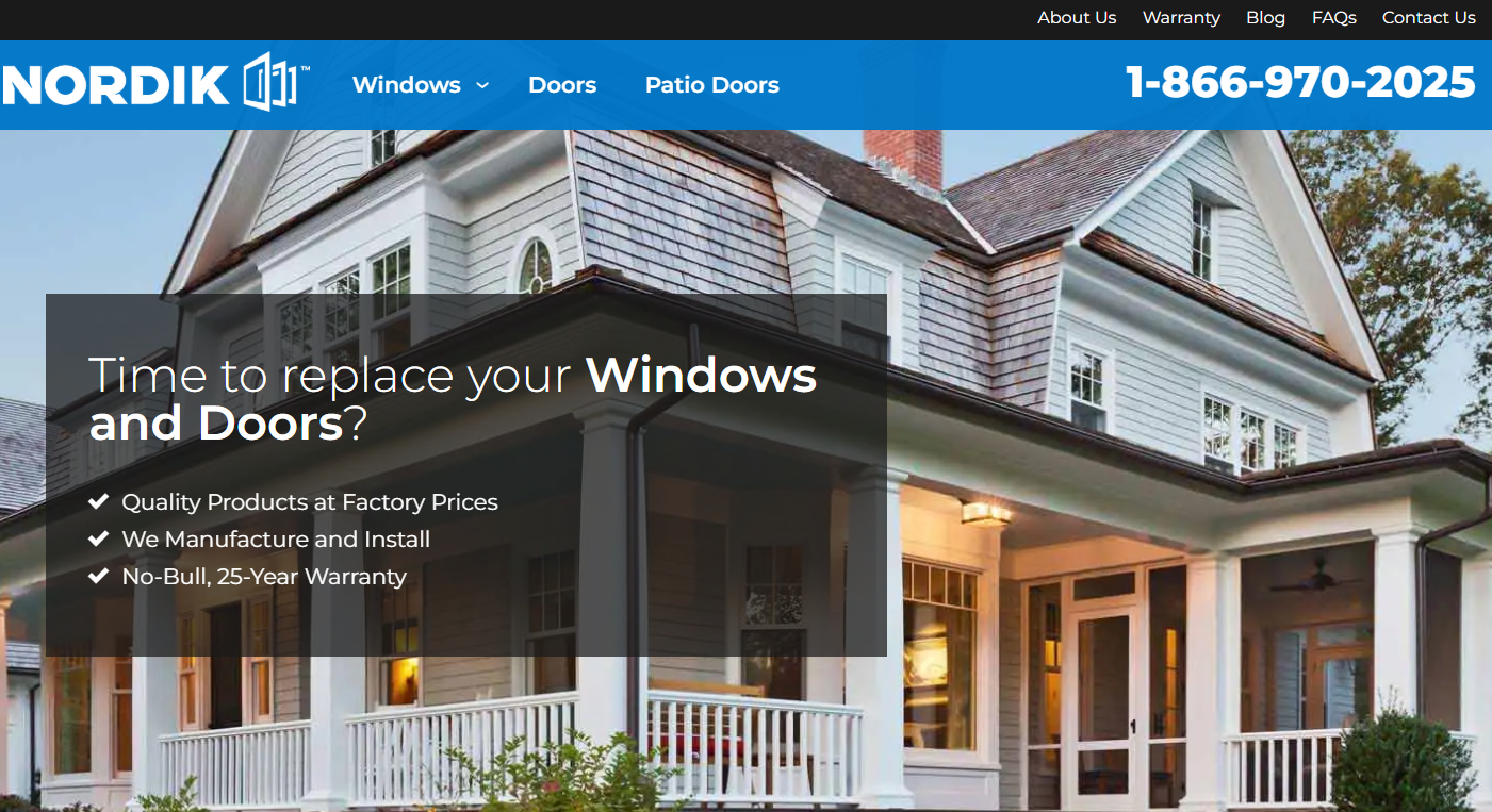 Nordik Windows and Doors homepage