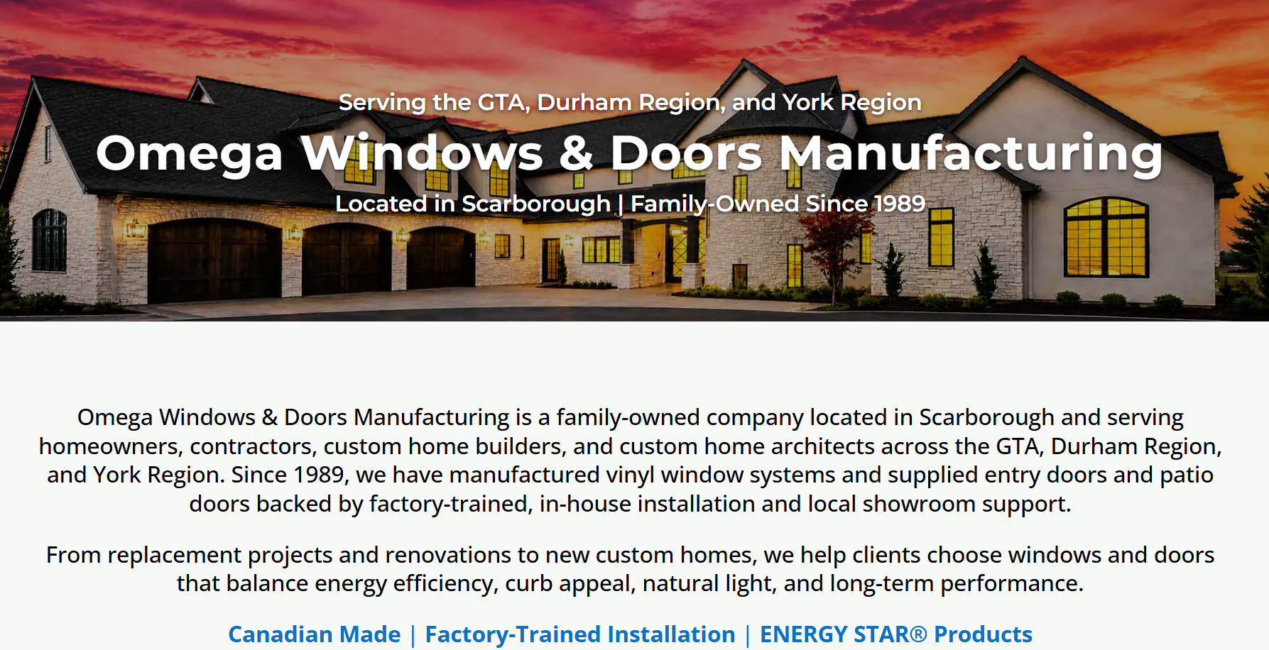 Omega Windows & Doors homepage