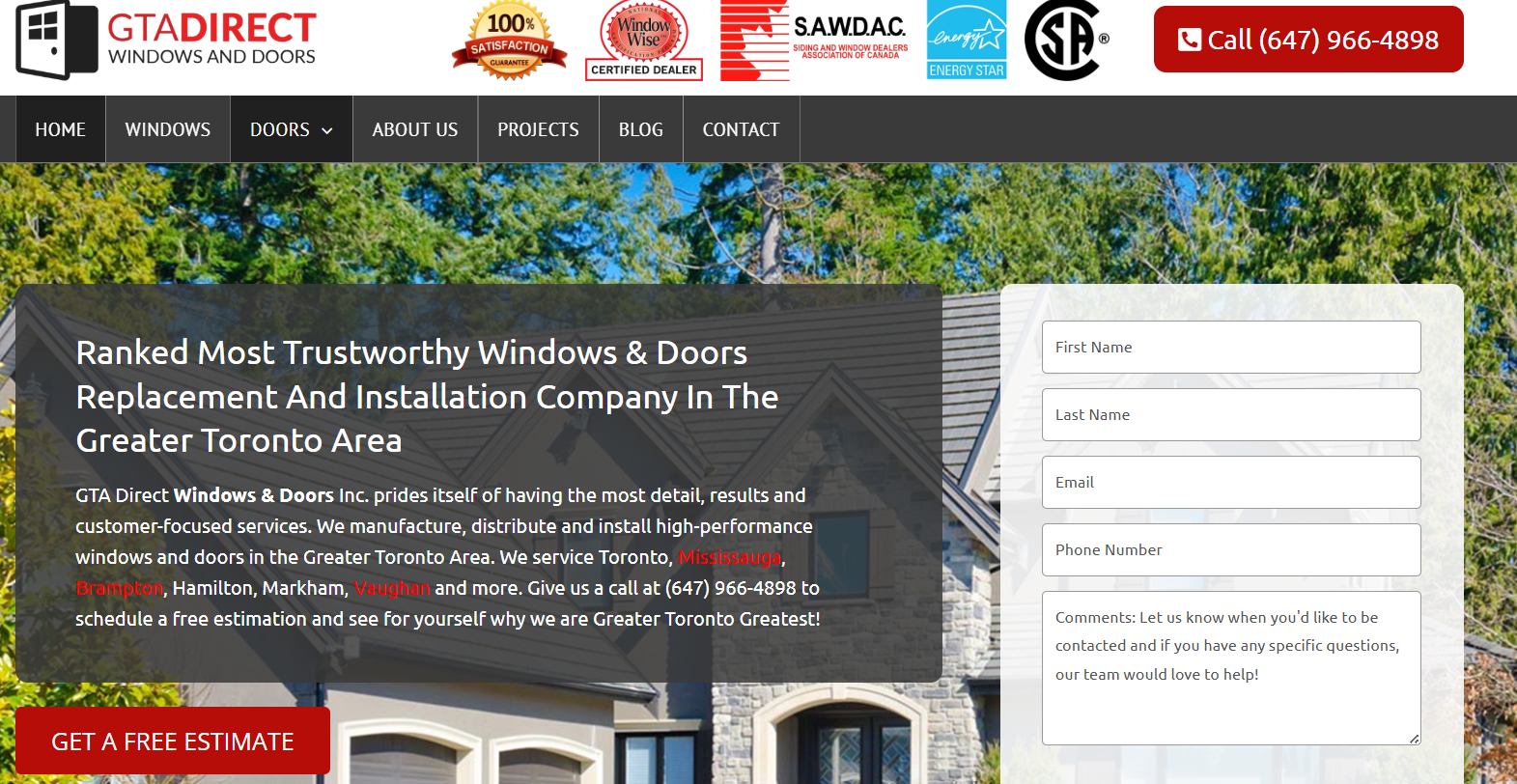 GTA Direct Windows & Doors homepage