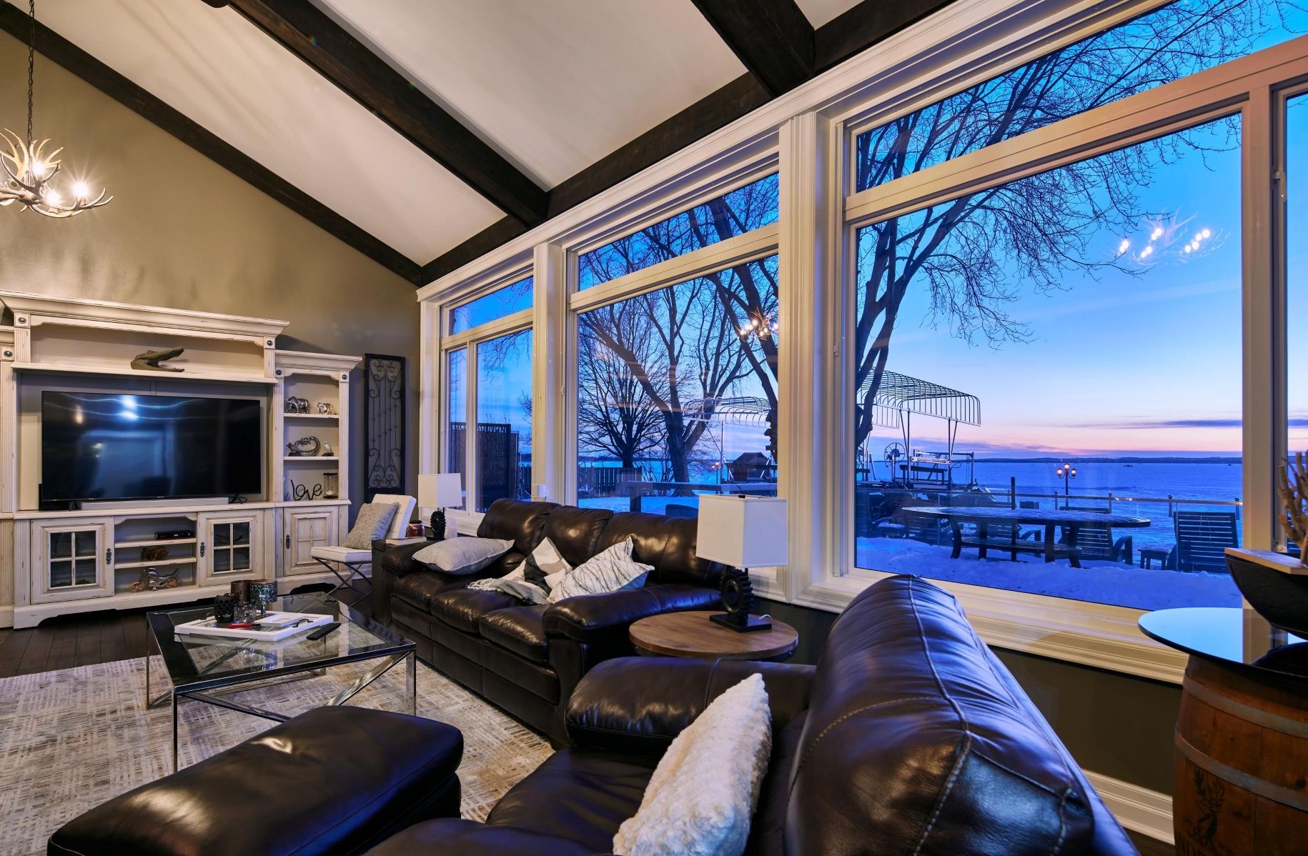 living room with newly installed windows