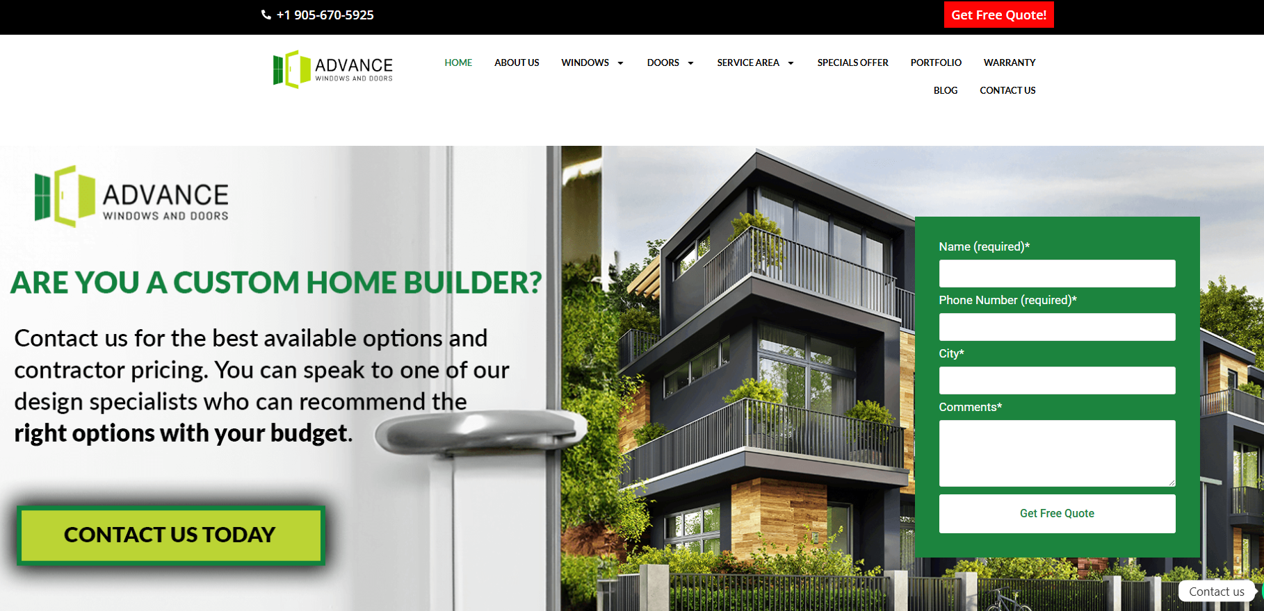 Advance Windows and Doors homepage