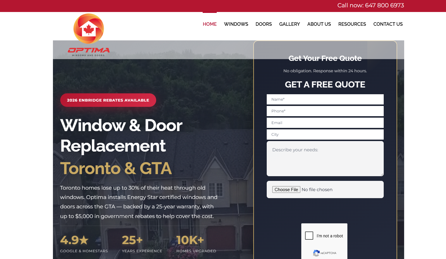 Optima Windows & Doors homepage