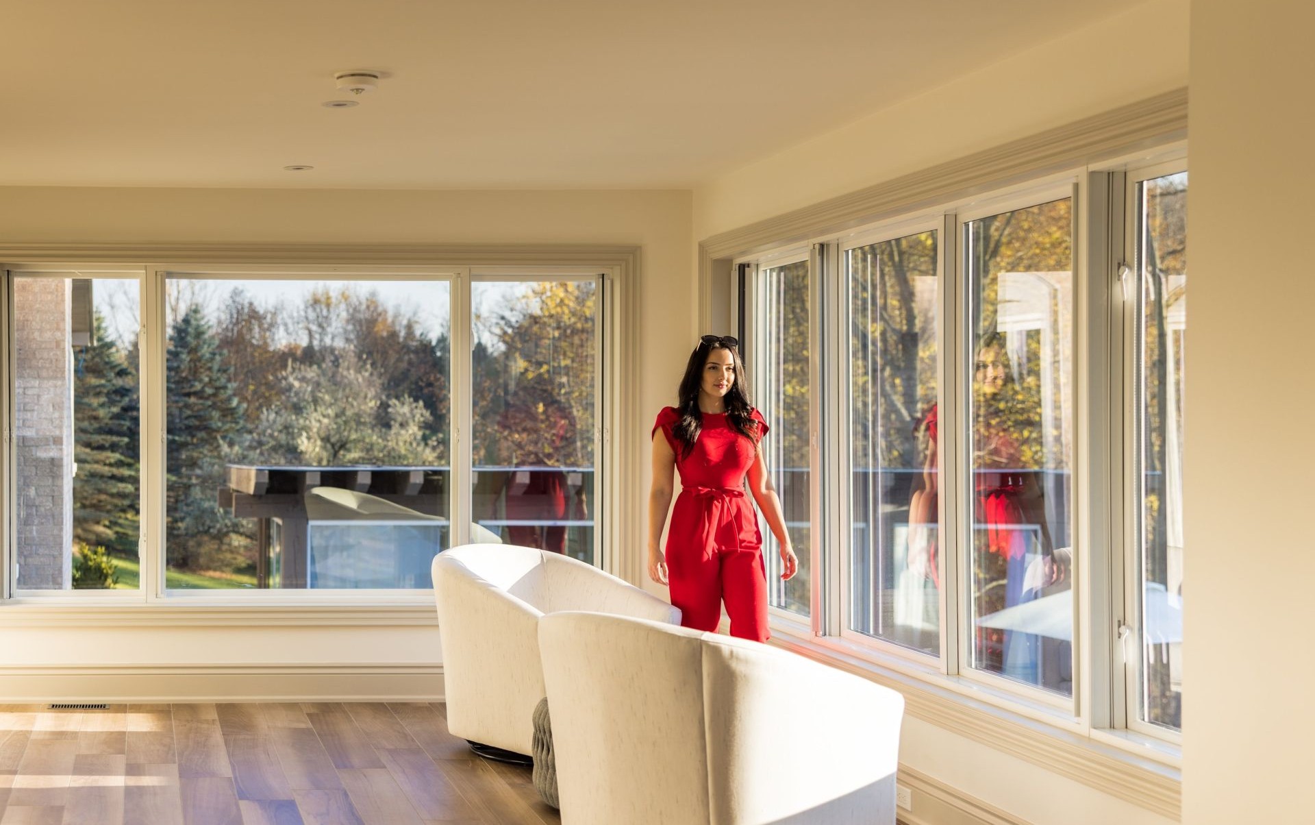 living room with large picture windows