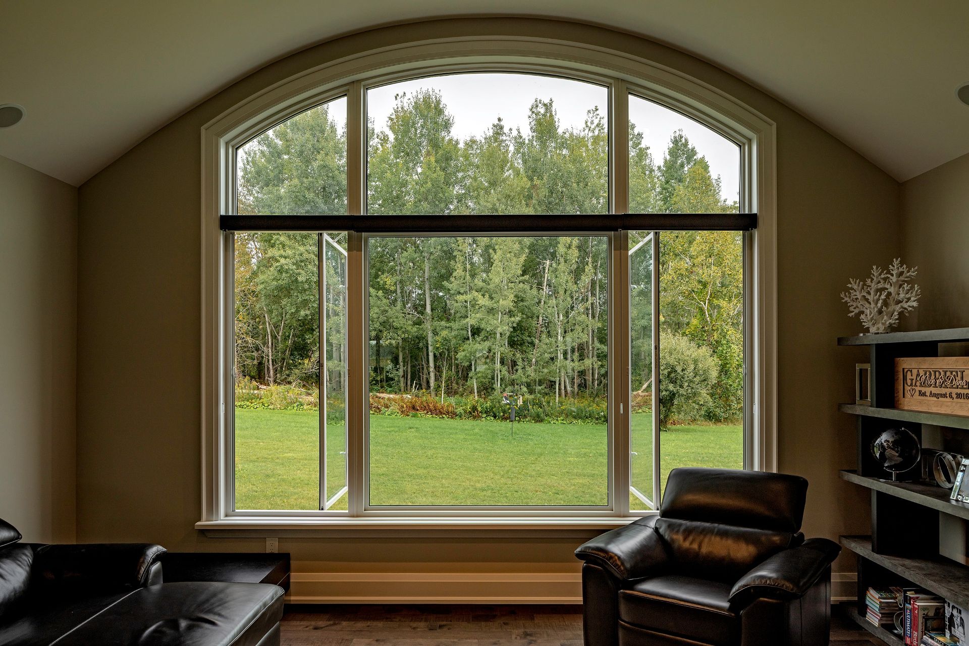 custom-sized casement window with arched windows on top