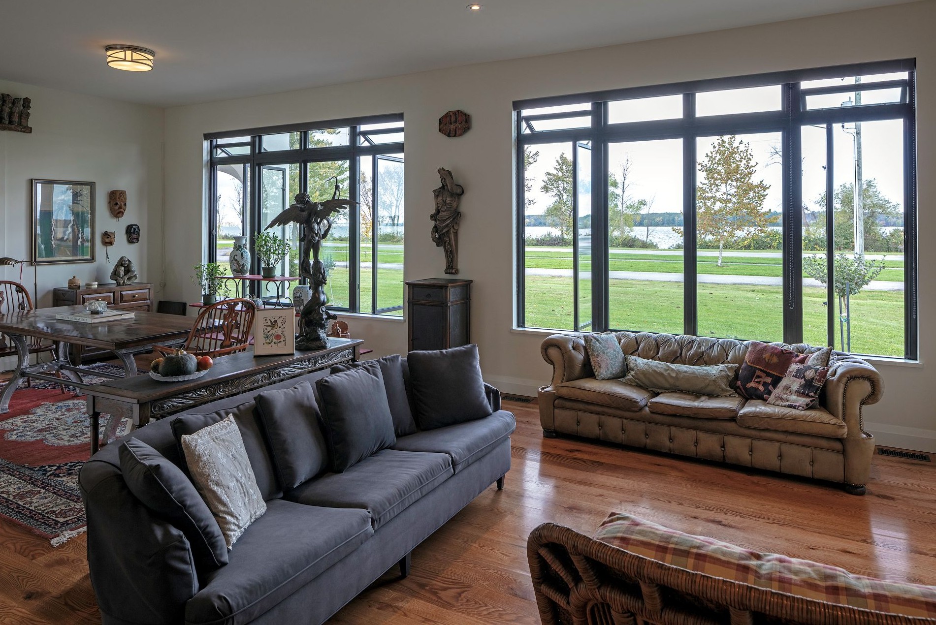 living room with multiple egress windows