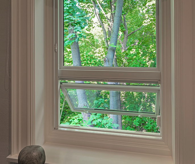 awning window underneath a picture window