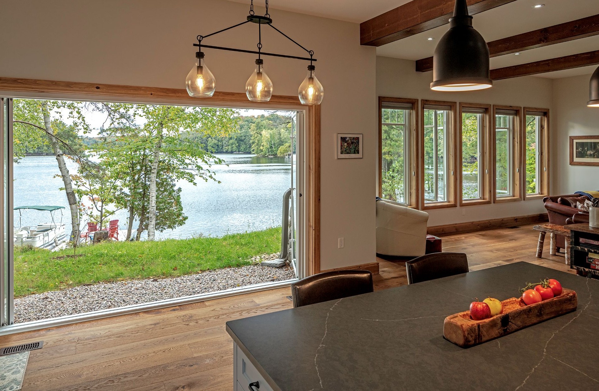 cottage with large window wall and casement windows