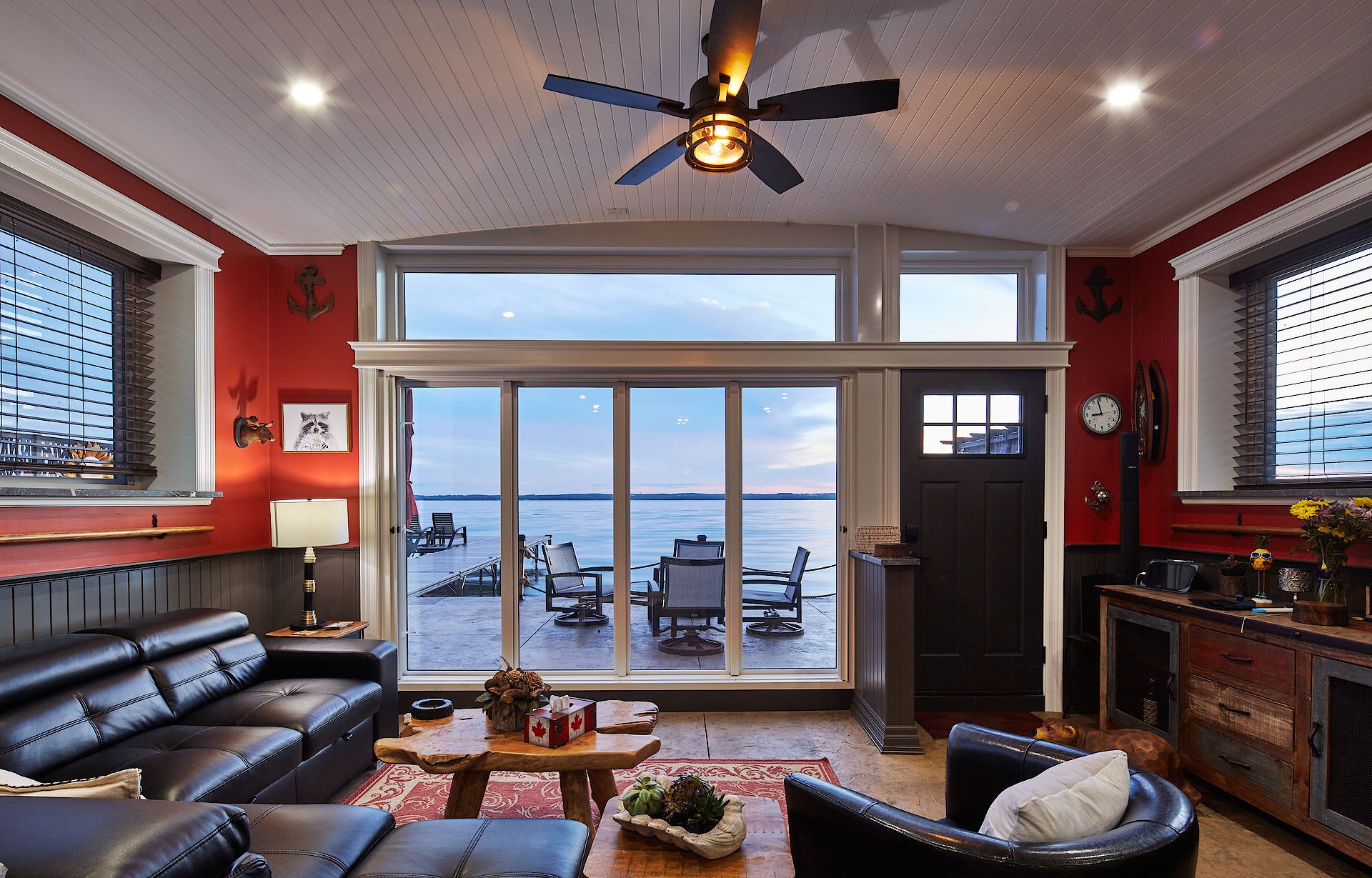 cottage window design with window walls and transoms