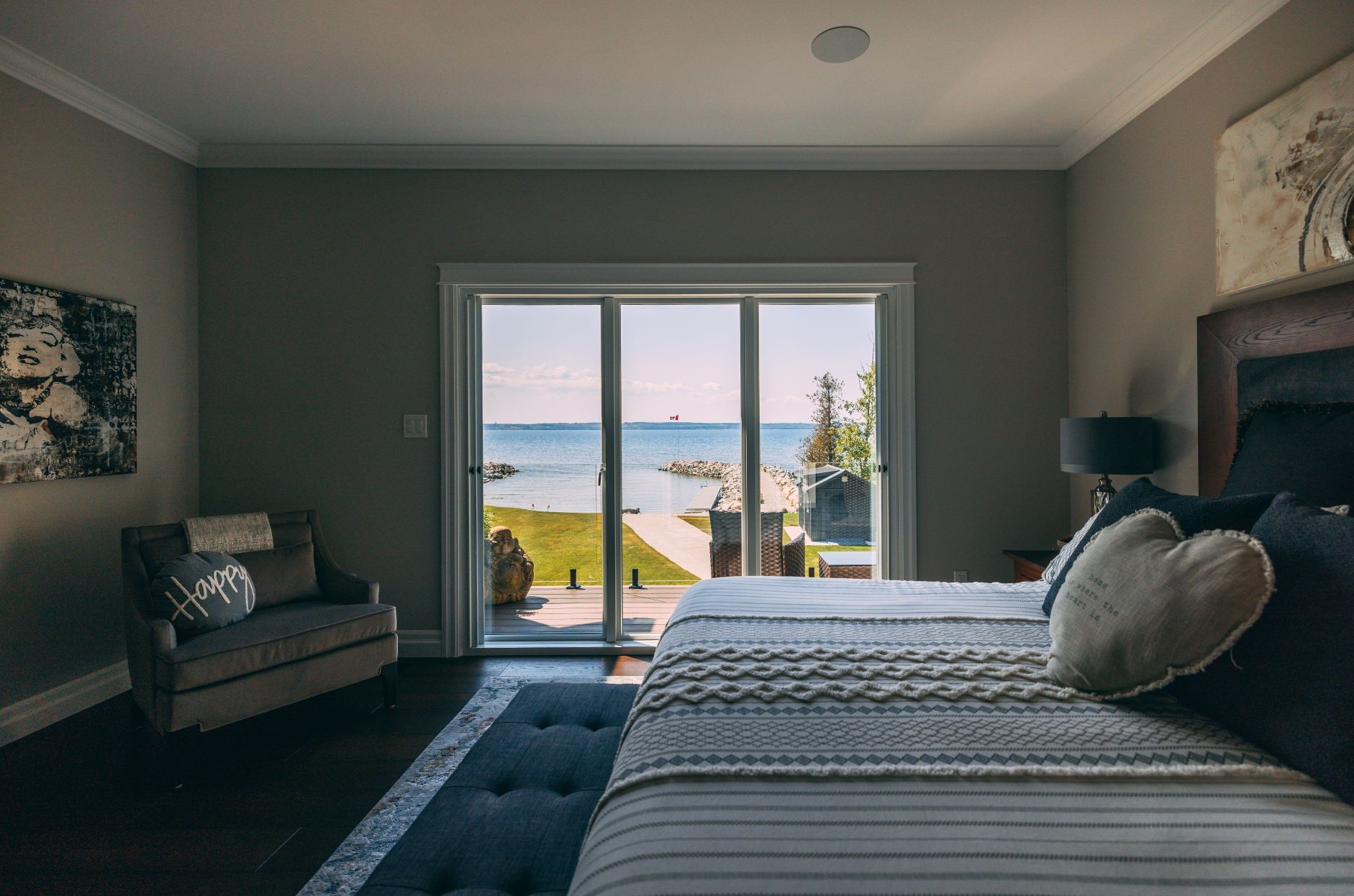 cottage bedroom with patio doors
