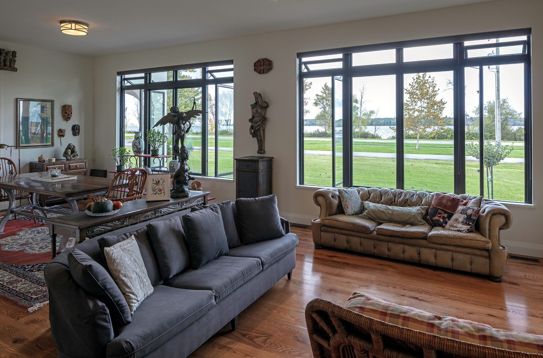 living room with casement windows and awning windows