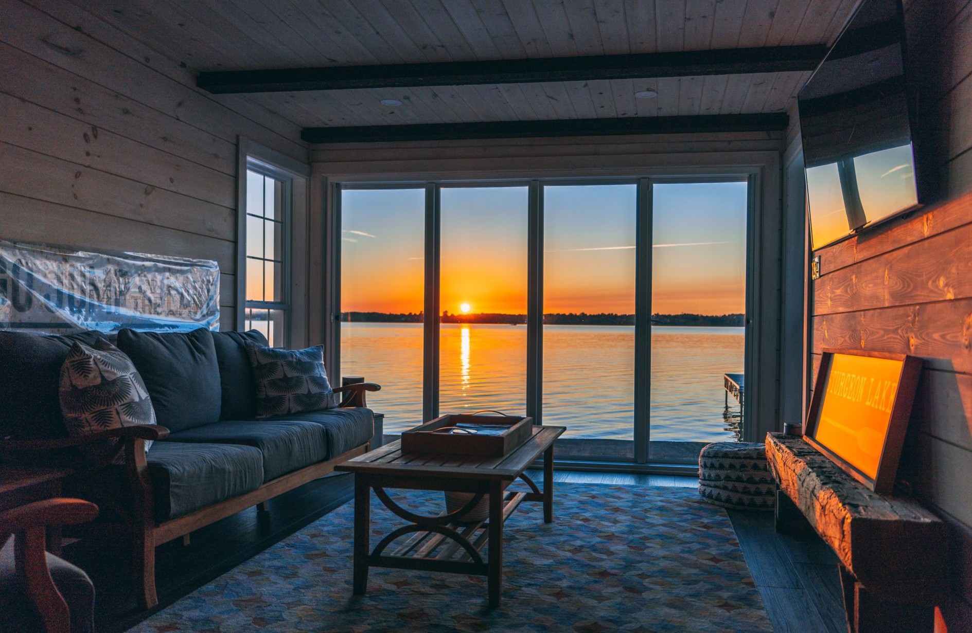 living room with sliding doors leading to the patio