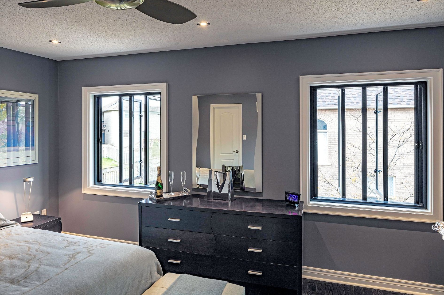 casement windows installed in the bedroom