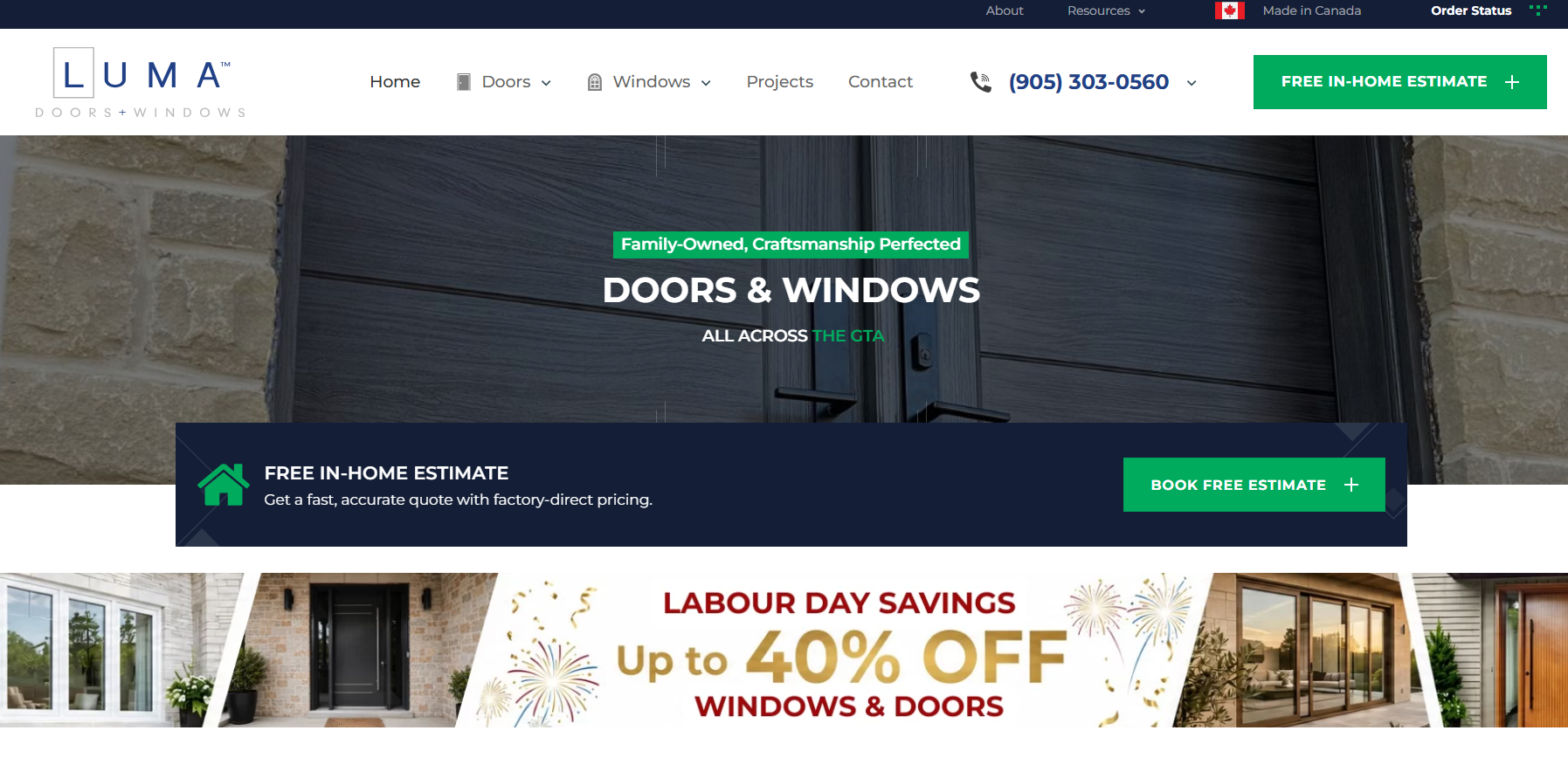 Luma Doors + Windows homepage