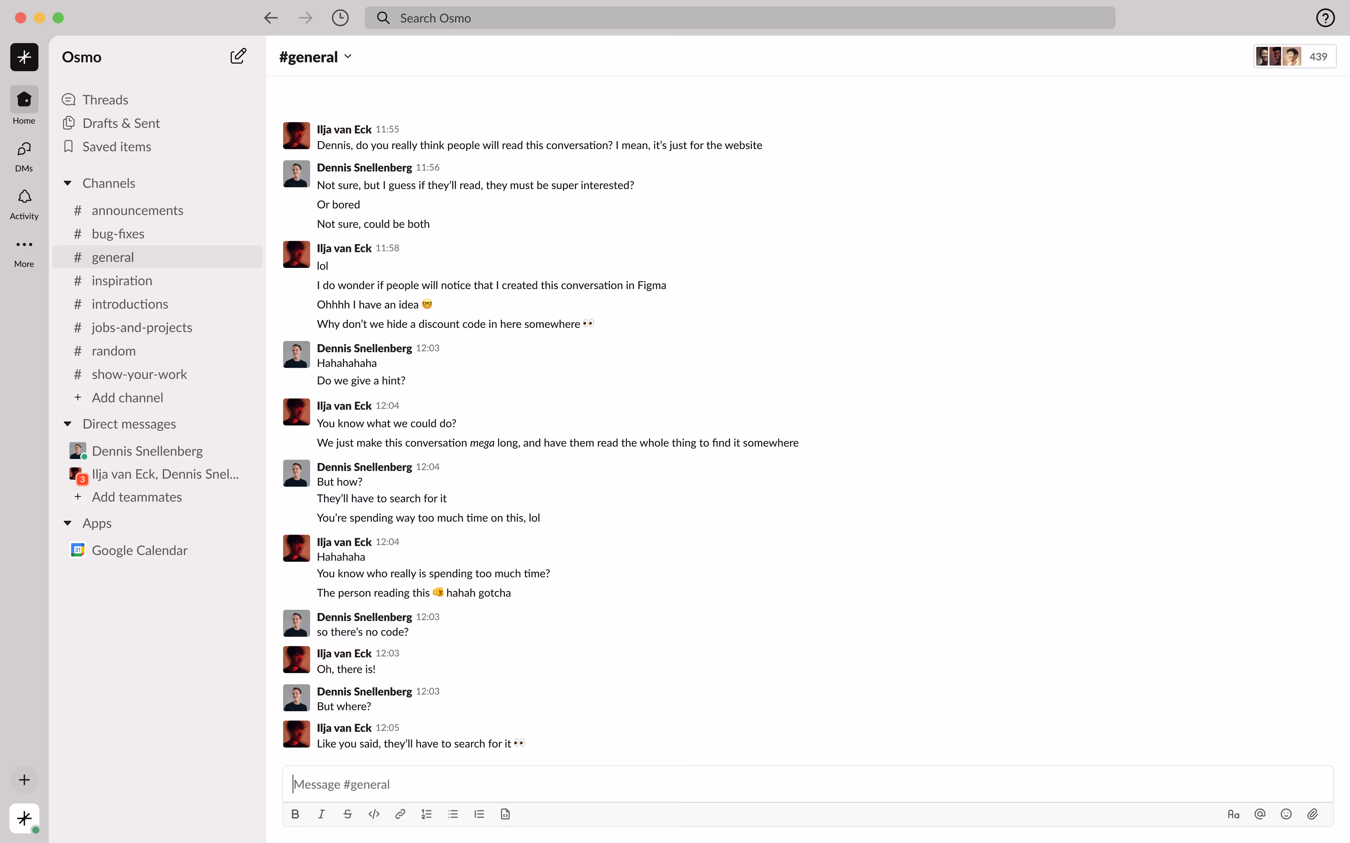 Slack interface of the Osmo community