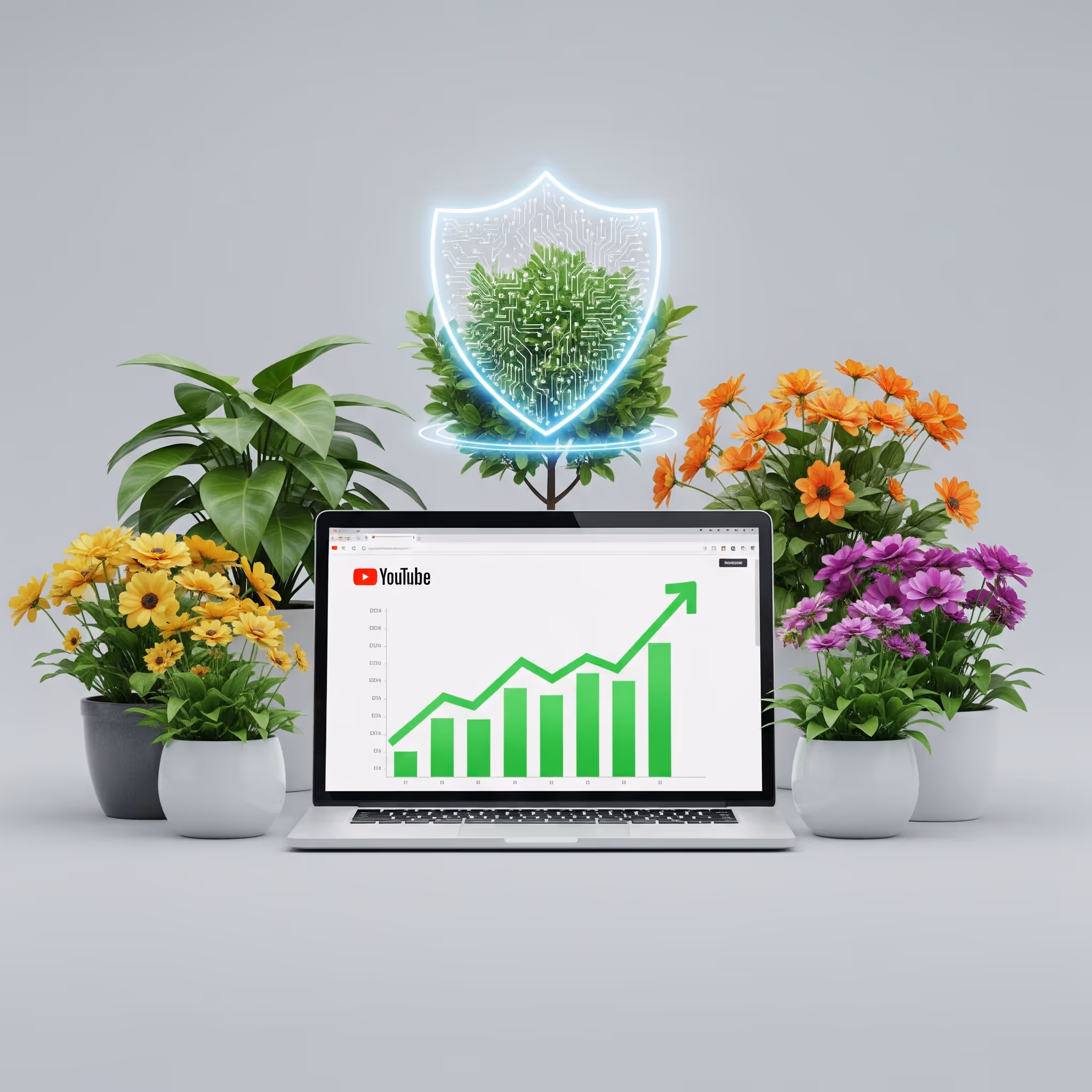 a graph showing growth on YouTube teal with grey border GrowthLens Agency | YouTube Marketing for Cybersecurity