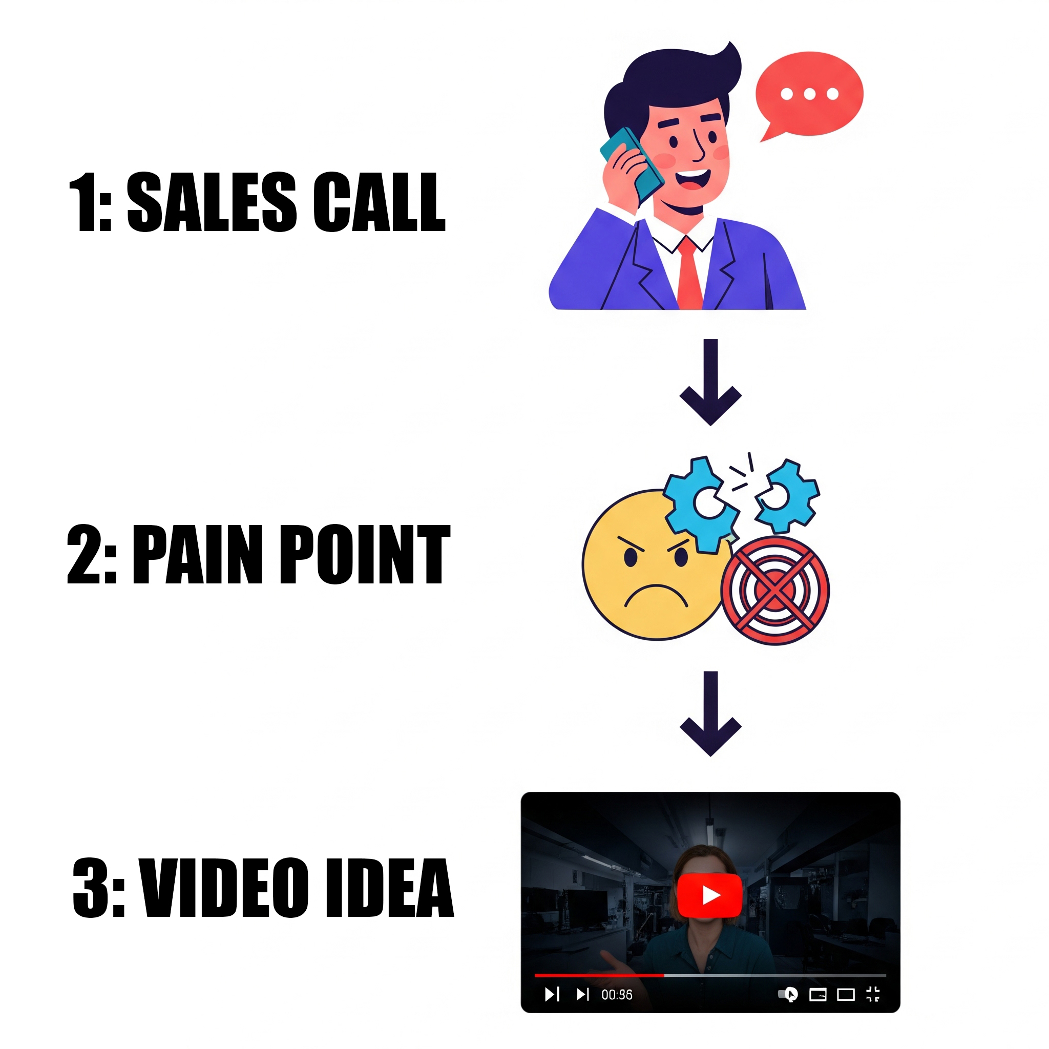 Flowchart showing how sales call insights translate into YouTube content pillars.