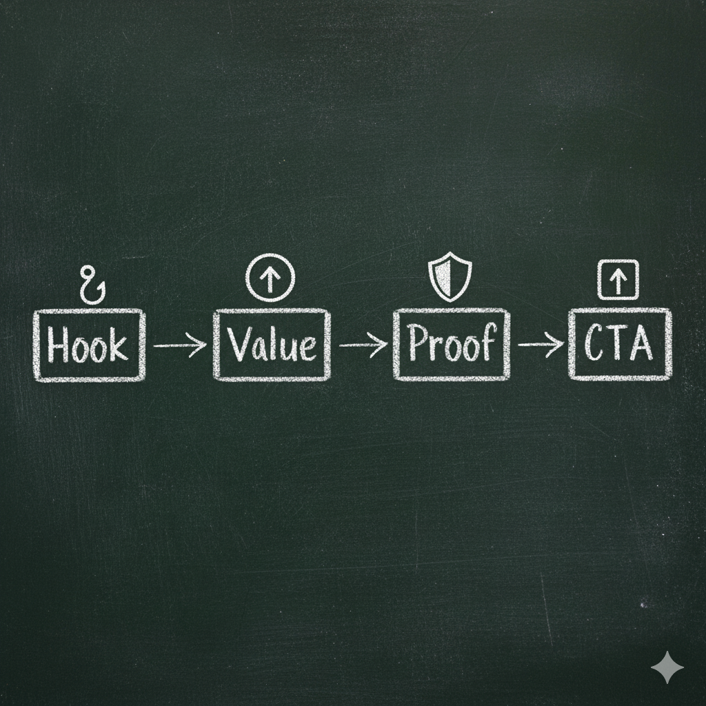 Infographic of YouTube video structure highlighting hook, value delivery, proof, and call-to-action.