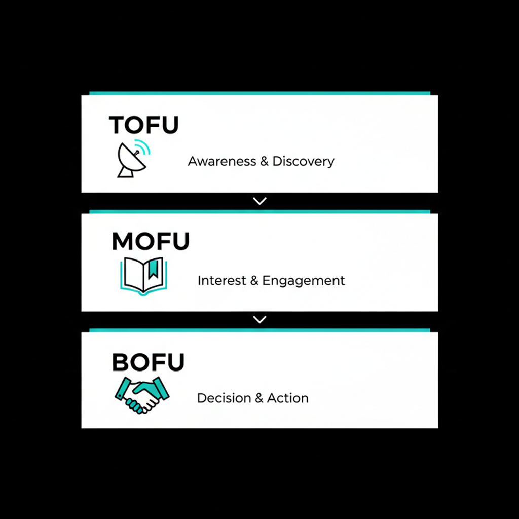 Three-step YouTube funnel for B2B marketing showing top, middle, and bottom of funnel content flow.