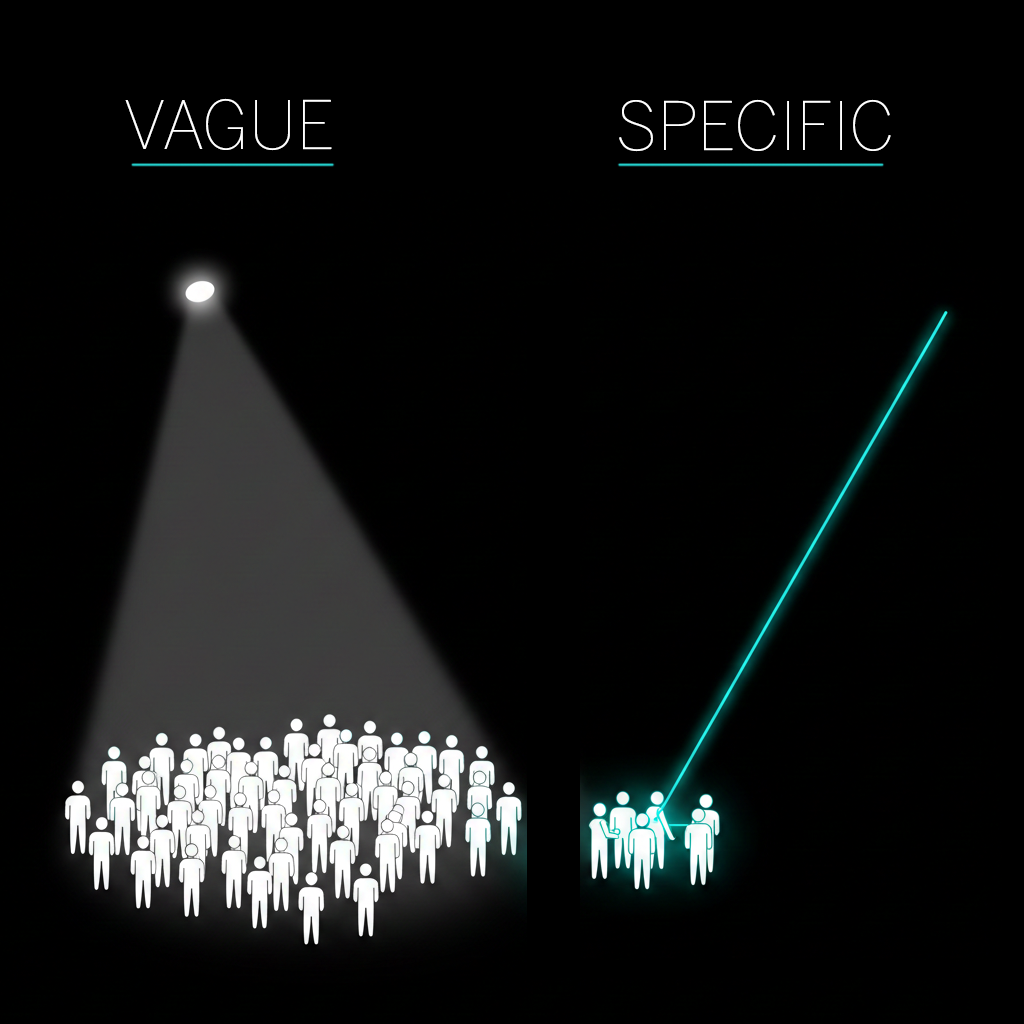 Visual comparison showing broad YouTube video reach with low engagement versus narrow targeting with high audience relevance.
