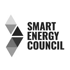Smart Energy Council logo with stacked black and gray triangles and bold text.