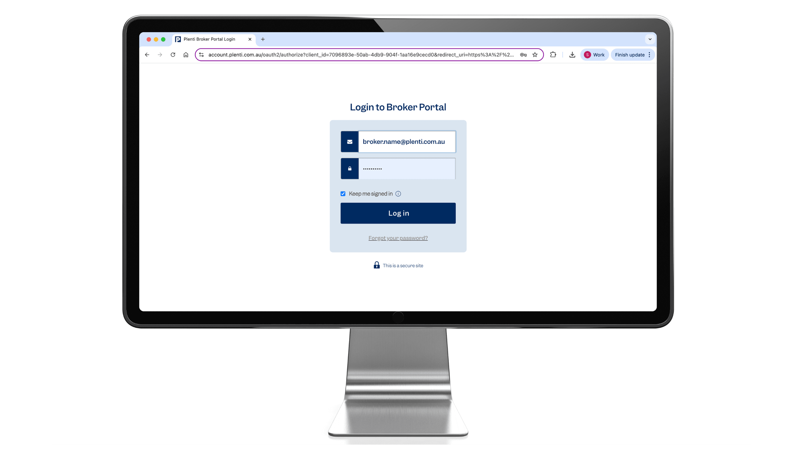 Broker logging in to the Plenti Broker Portal