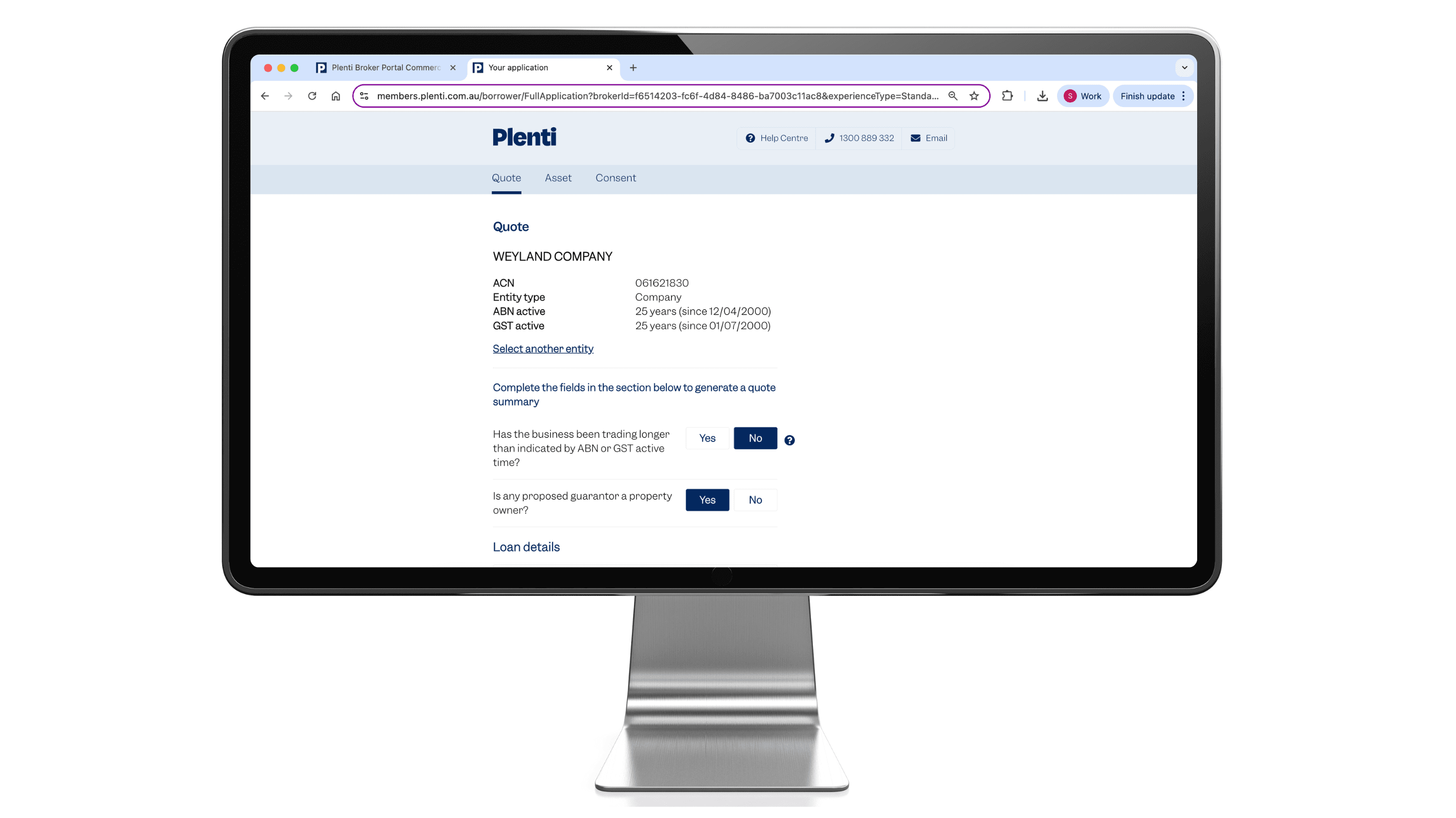 Broker starting a new commercial car loan application in the Broker Portal